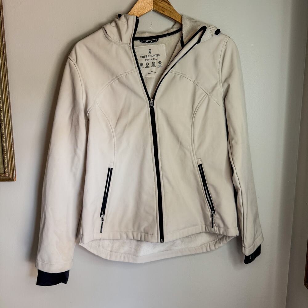 Free Country White Softshell Fleece Lined Hooded Jacket Size Medium